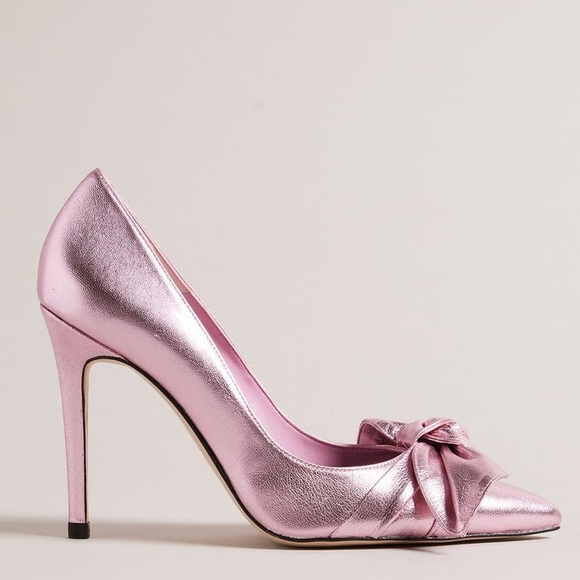 New Ted Baker Ryal Court Metallic Pink Pointed Toe Stiletto Heel Bow Shoes - Picture 10 of 11